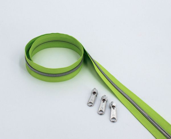 Endlosreißverschluss metallisiert frühlingsgrün/ silber (1m)